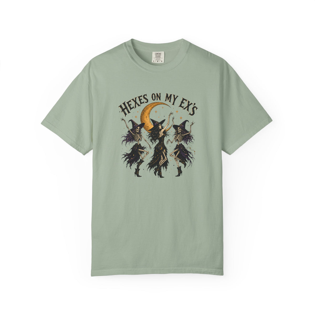 Witches and skeleton Graphic T-Shirt — "Hexes On My Ex's" Moon Witch Tee