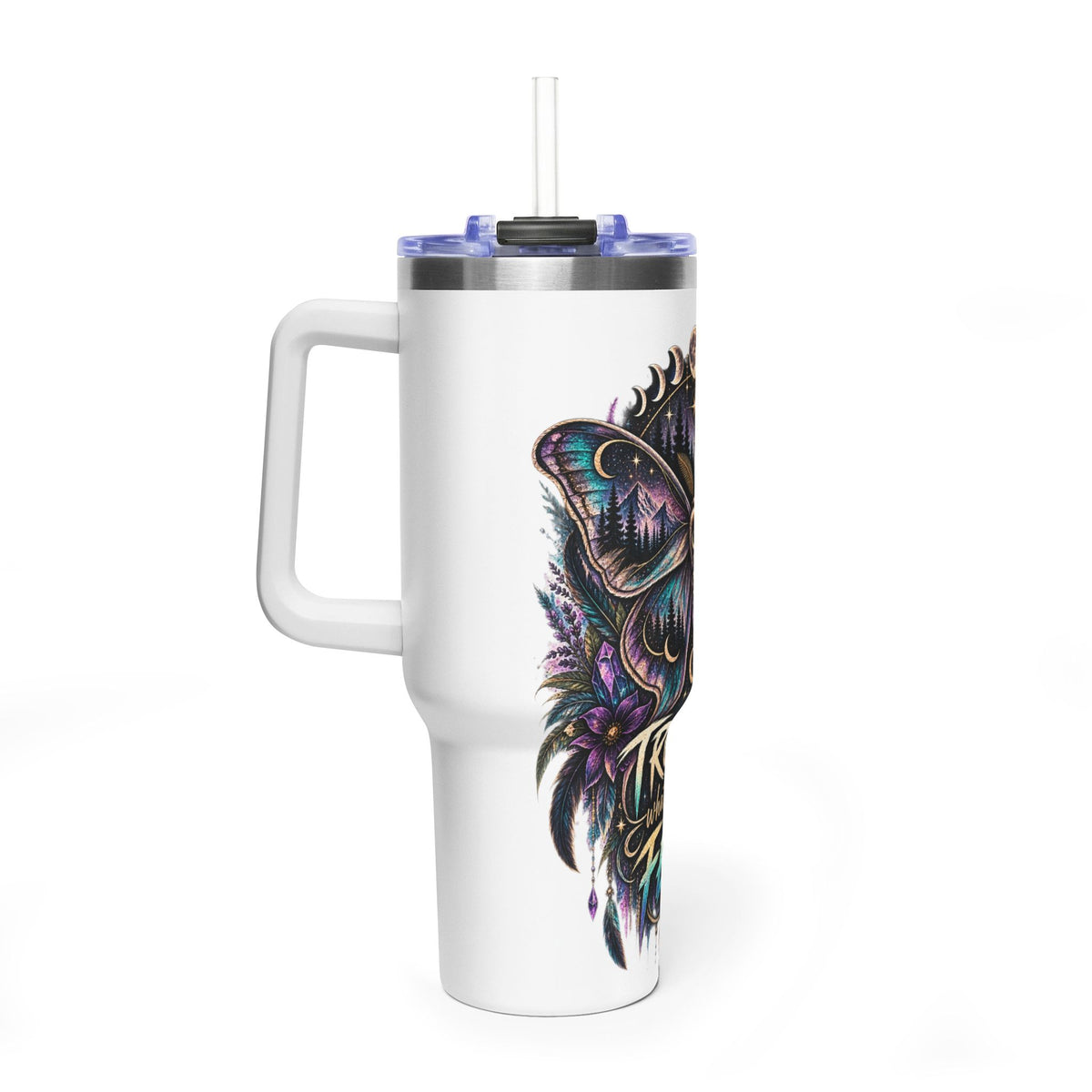 40oz Vacuum Tumbler — 'Trust What You Feel' Moth Nightscape Insulated Cup