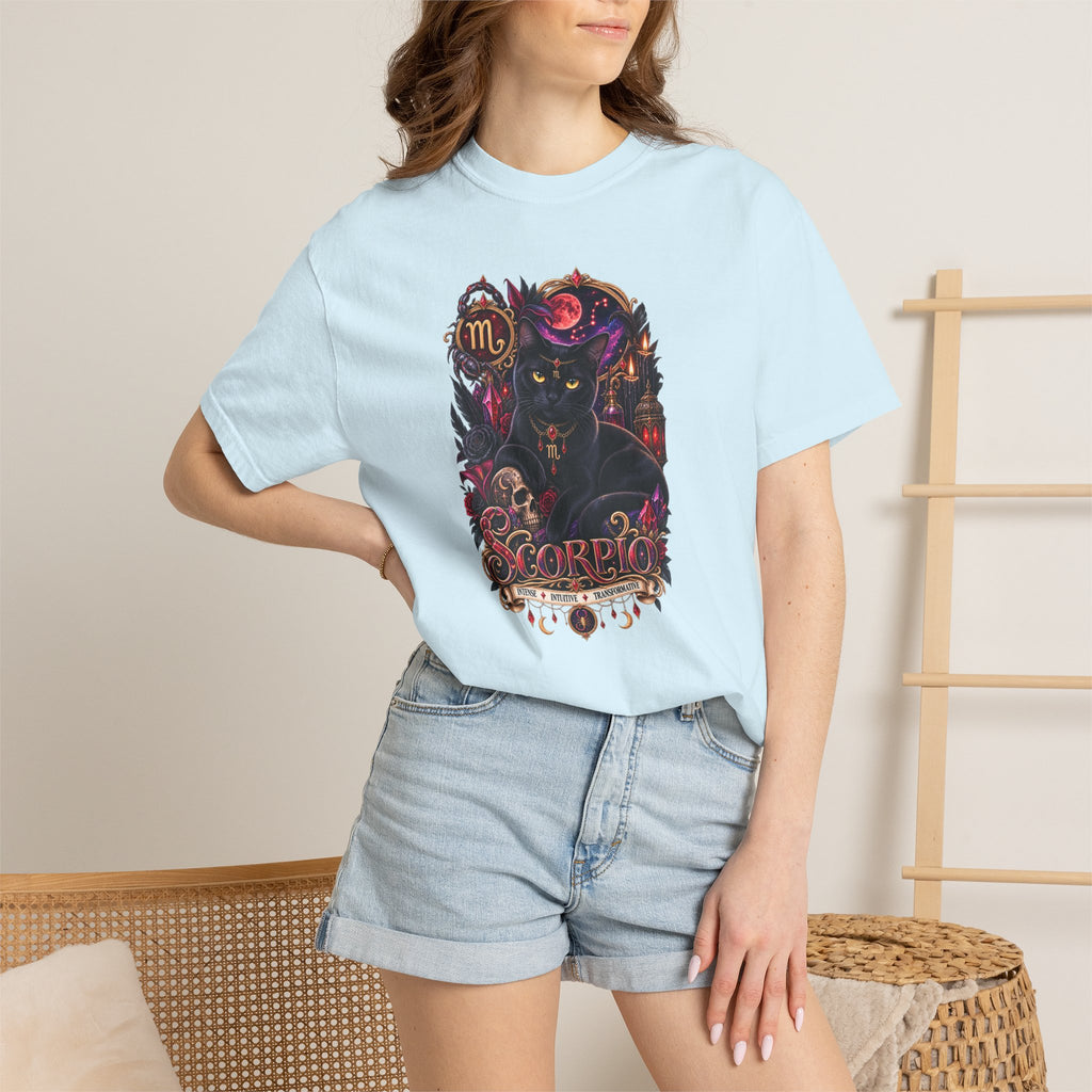 Scorpio Black Cat Zodiac T-Shirt — Dark Mystical Scorpio Graphic Tee