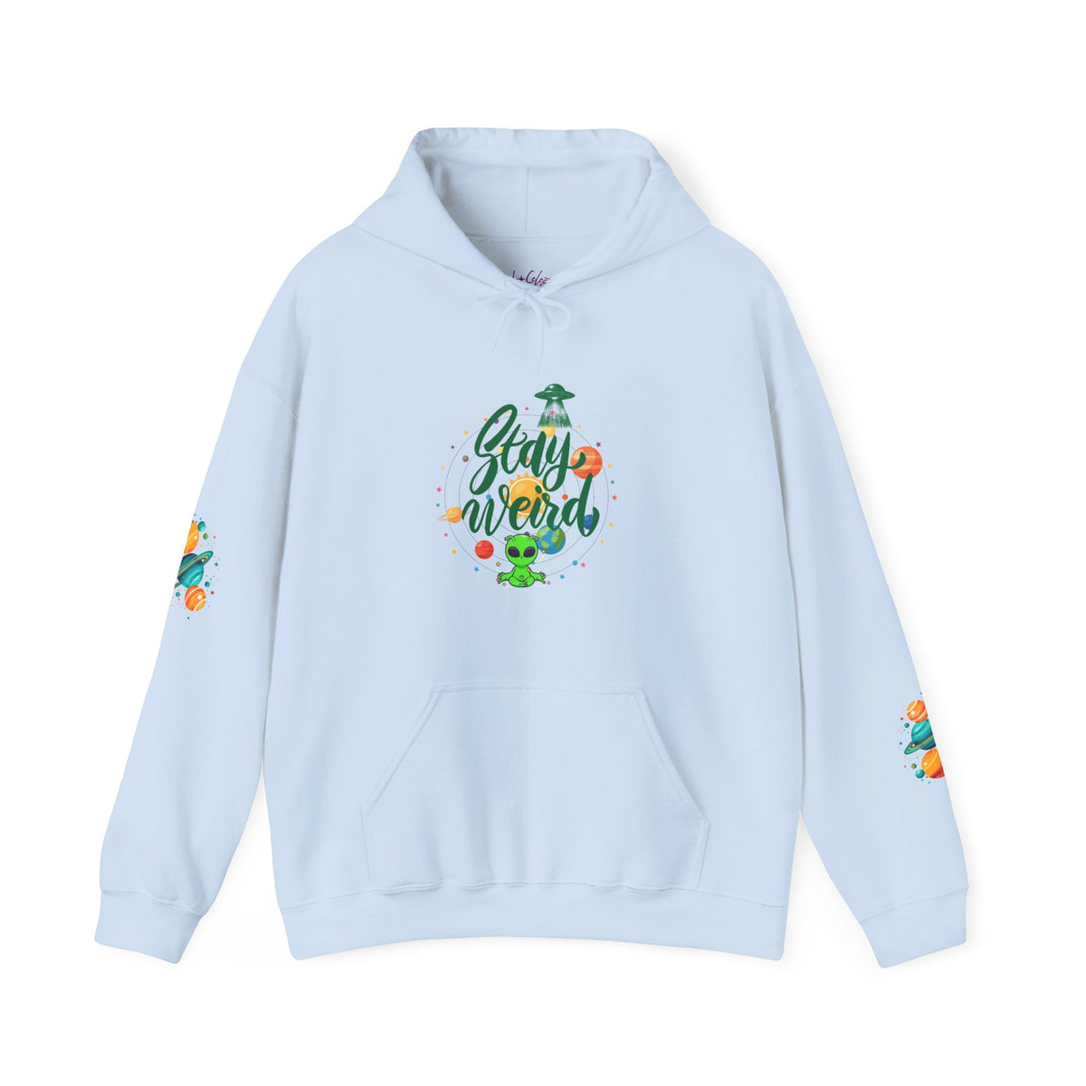 Stay Weird Premium Hoodie | Alien & Space Graphic Hoodie | Front, Back & Sleeve Print | Boutique UFO Apparel
