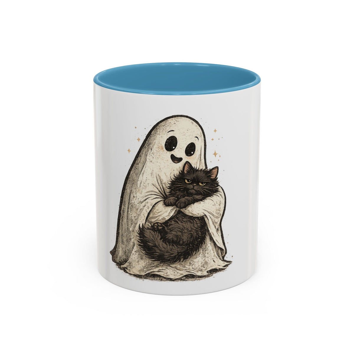 Ghost Hug Mug — Cute Ghost Holding Black Cat Accent Coffee Mug (11/15oz)
