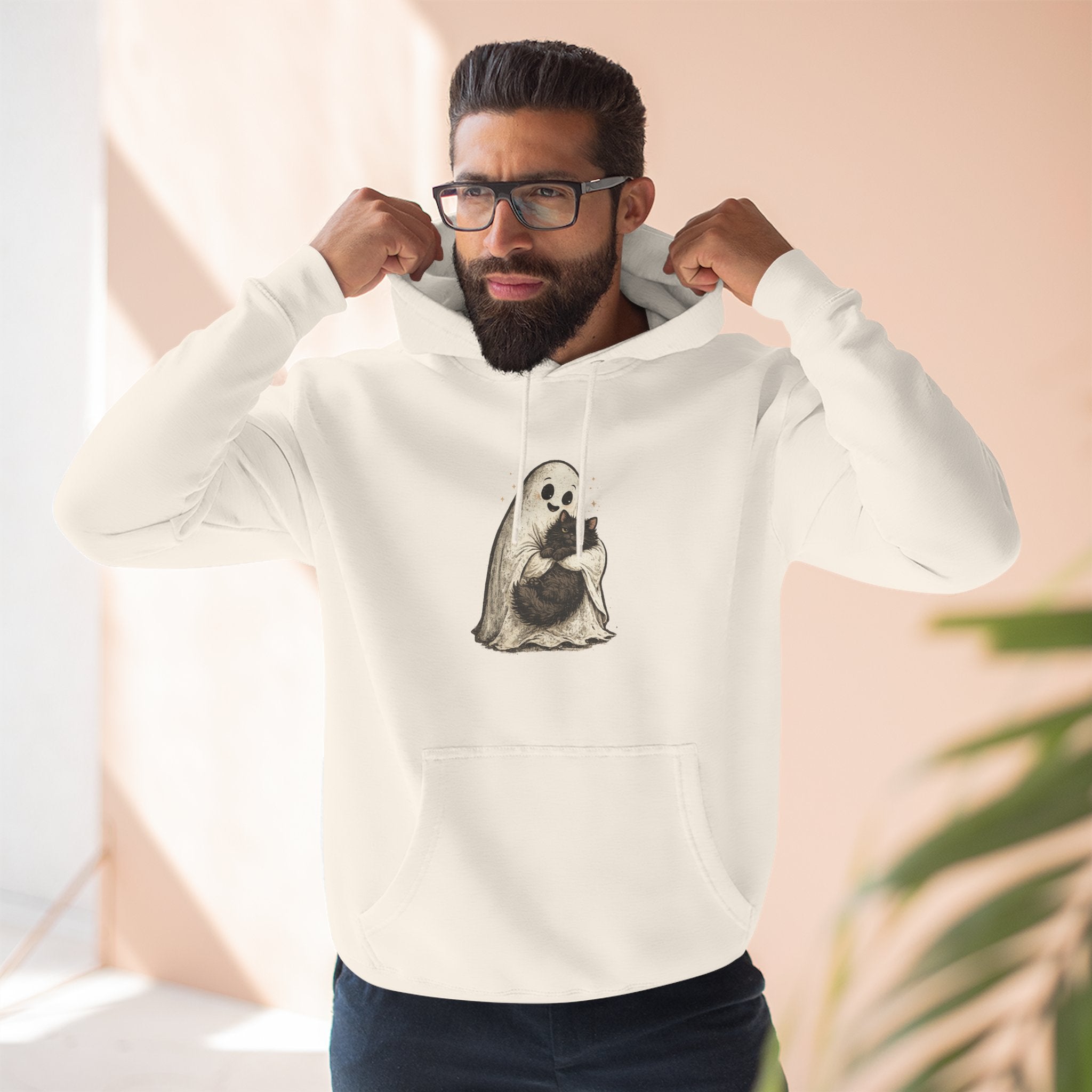Boo & Meow Ghost Hugging Black Cat hoodie | Cute Spooky Tee Fleece Pullover