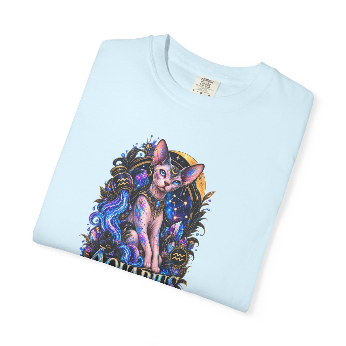 Aquarius Sphynx Cat Zodiac Tee- Celestial Astrology cat lover T-shirt