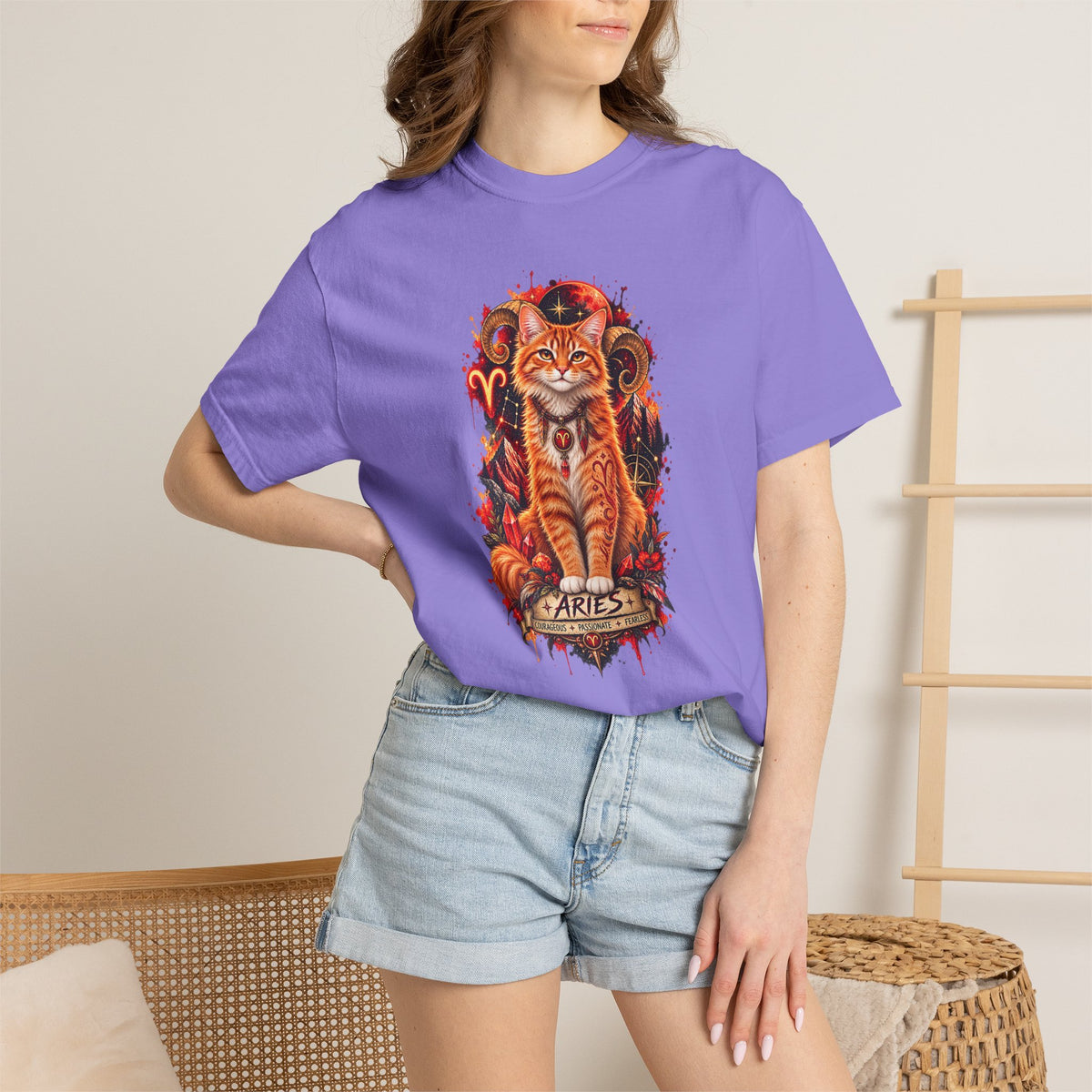 Aries Orange Tabby Cat Zodiac T-Shirt — Fiery Astrological Graphic Tee