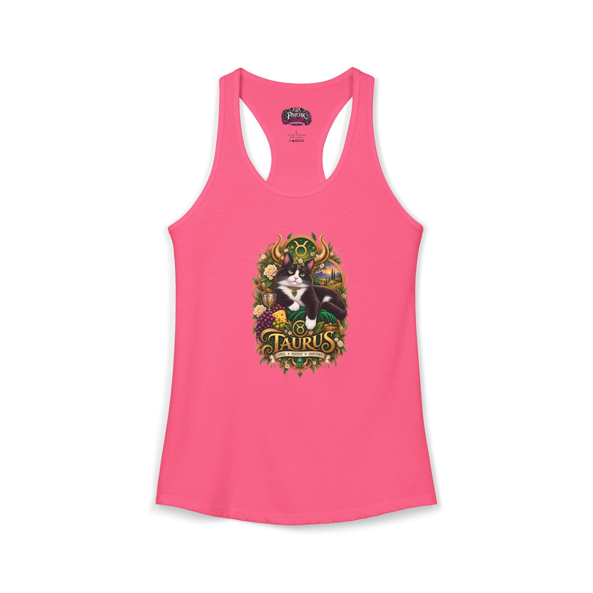Taurus Tuxedo Cat Zodiac Tank- Celestial Astrology Cat Lover Tank