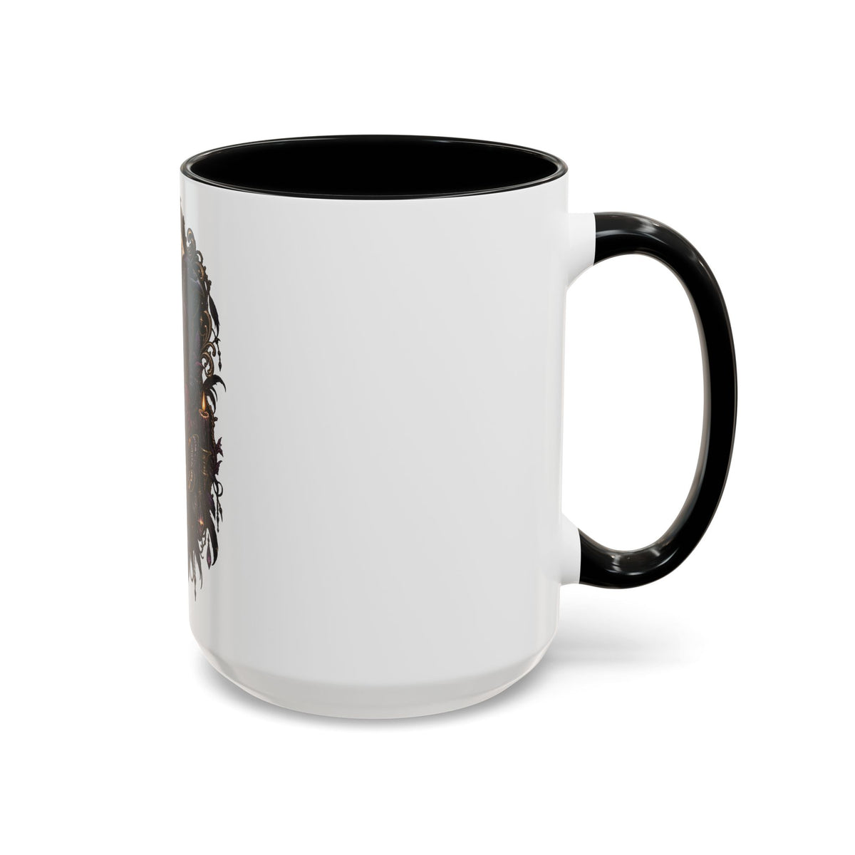 Gothic Raven & Skull Accent Coffee Mug — Dark Floral Occult Tea Cup