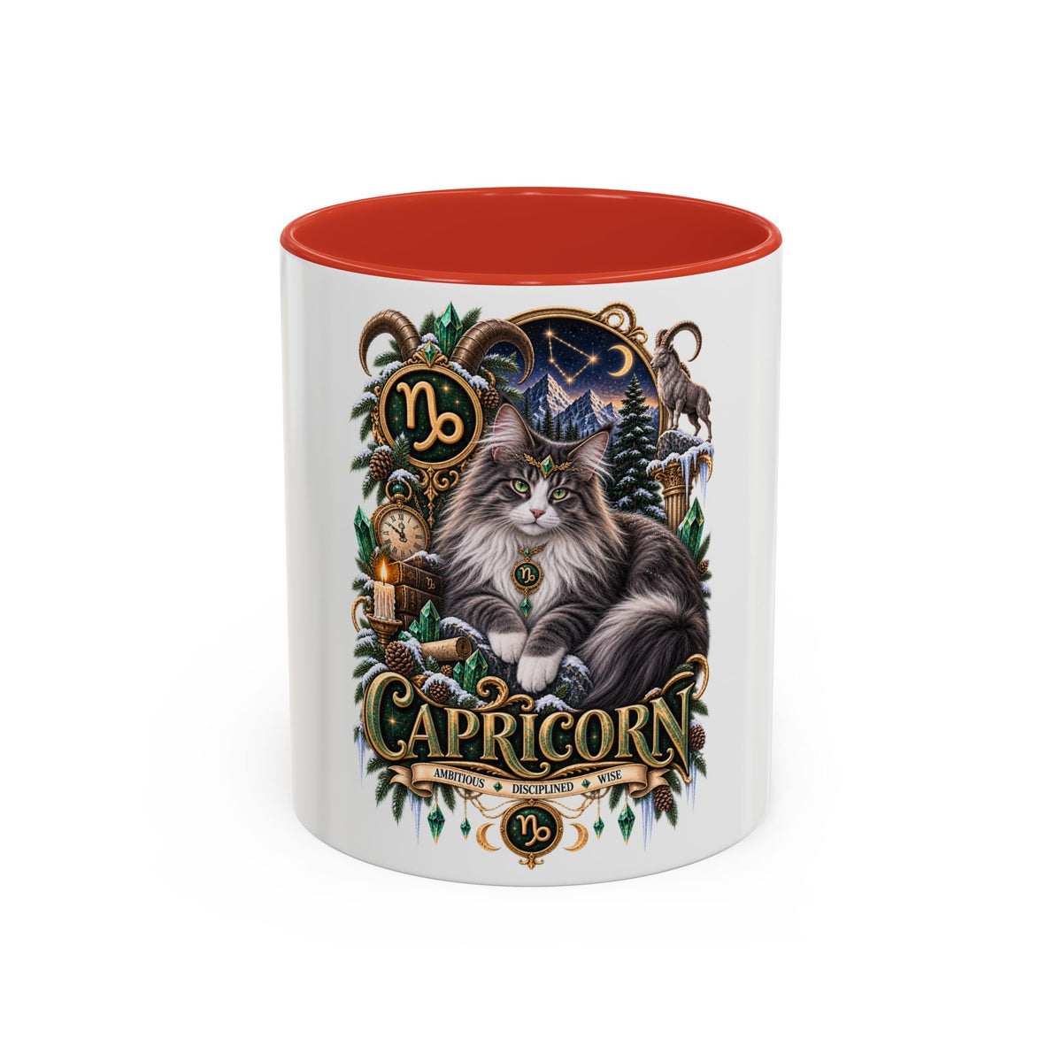 Capricorn Norwegian Forest Zodiac Cat Accent Coffee Mug – Astrology Cat Gift (11/15 oz)