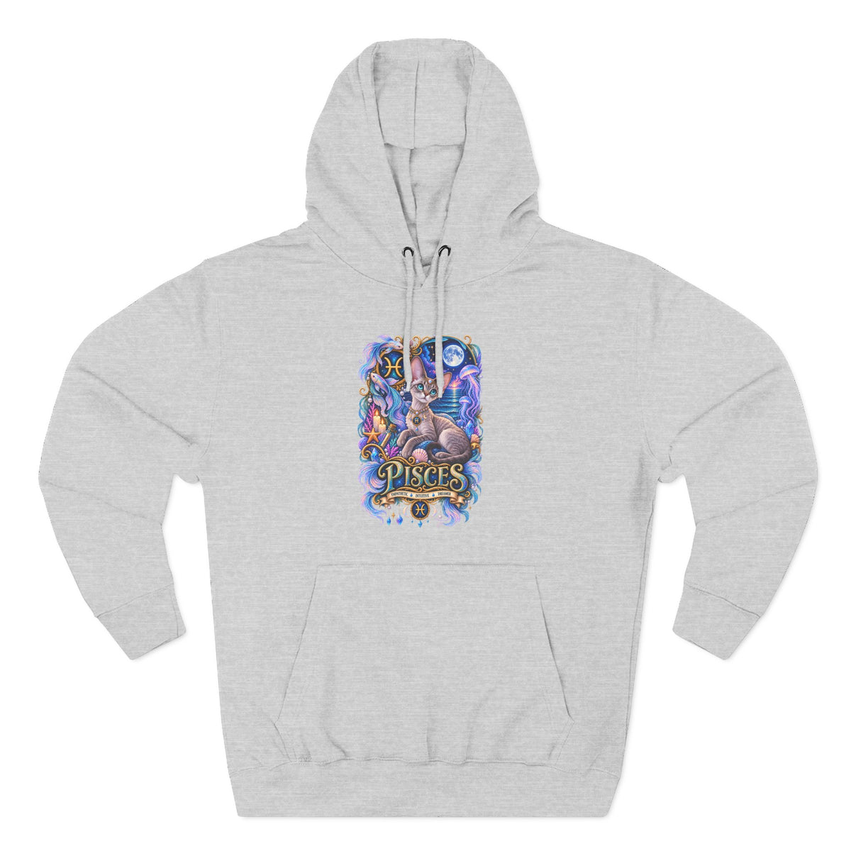 Pisces Zodiac Devon Rex Cat Hoodie — Mystical Watercolor Fish Astrology Pullover
