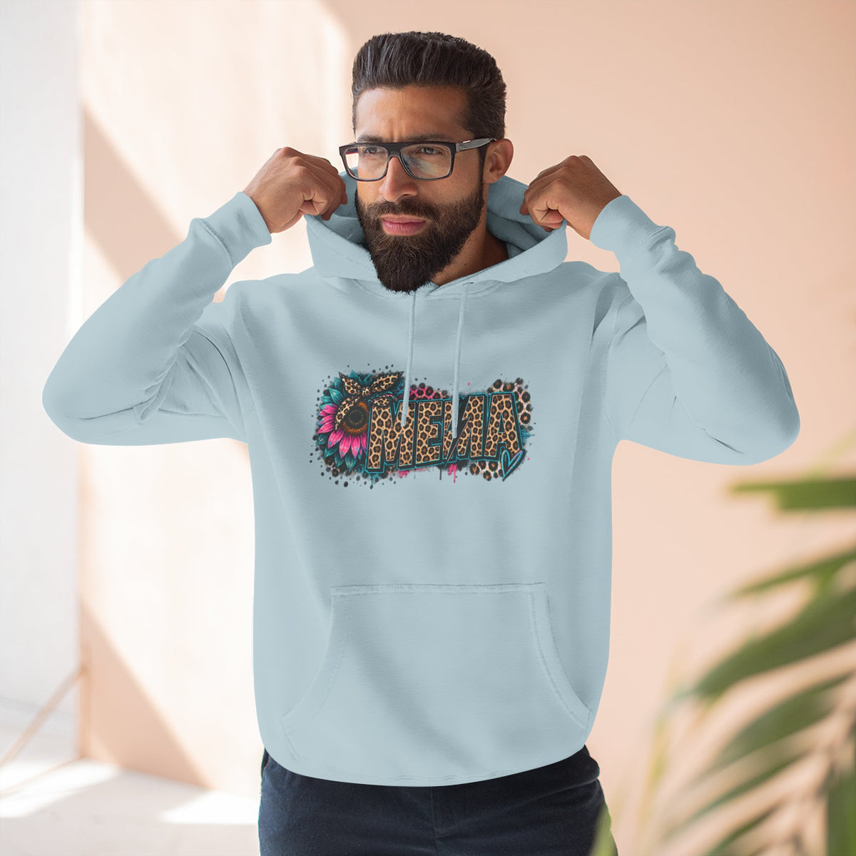 MEMA Leopard Floral Heat Hoodie — Cozy Fleece Pullover with Leopard & Flowers Design