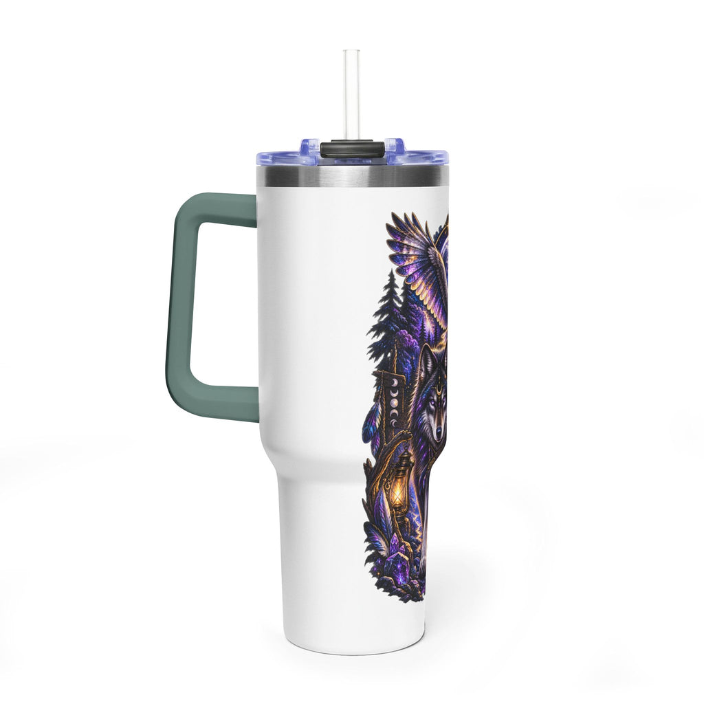 40oz Vacuum Tumbler — Wolf & Owl Spiritual Guide Stainless Travel Mug