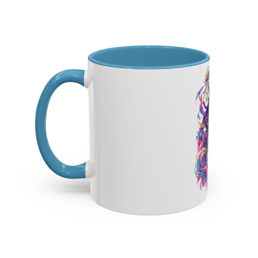 Magical Cat Knight on Unicorn Accent Coffee Mug — Colorful Fantasy 11/15oz