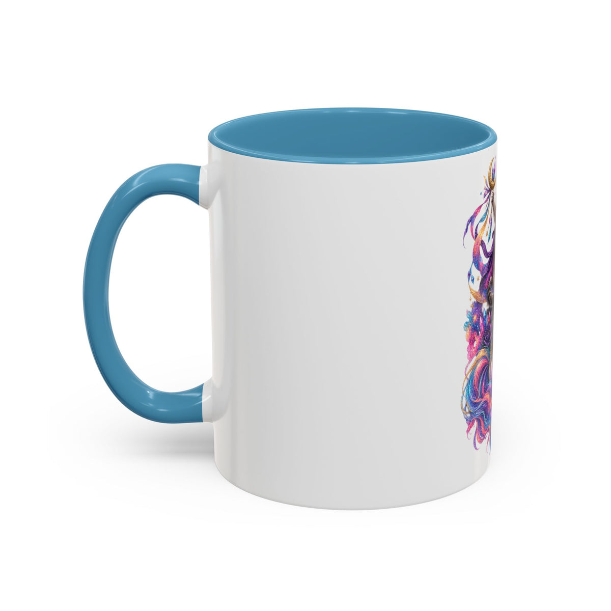 Magical Cat Knight on Unicorn Accent Coffee Mug — Colorful Fantasy 11/15oz