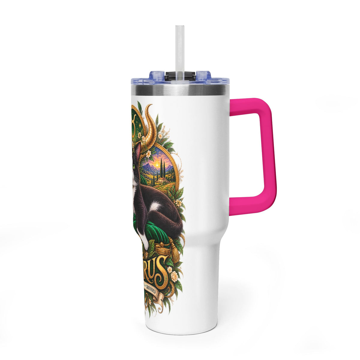 Taurus Tuxedo Cat 40oz Tumbler — Zodiac Stainless Steel Vacuum Travel Mug