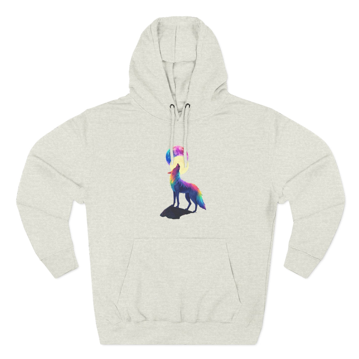 Rainbow Wolf Silhouette Hoodie | Colorful Moon Graphic
