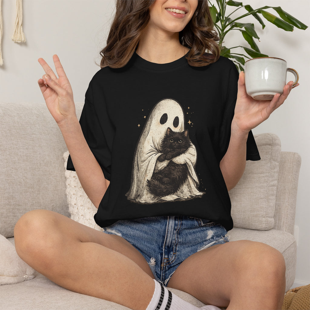 Ghost Hug T-Shirt — Cute Ghost Holding Cat Graphic Tee