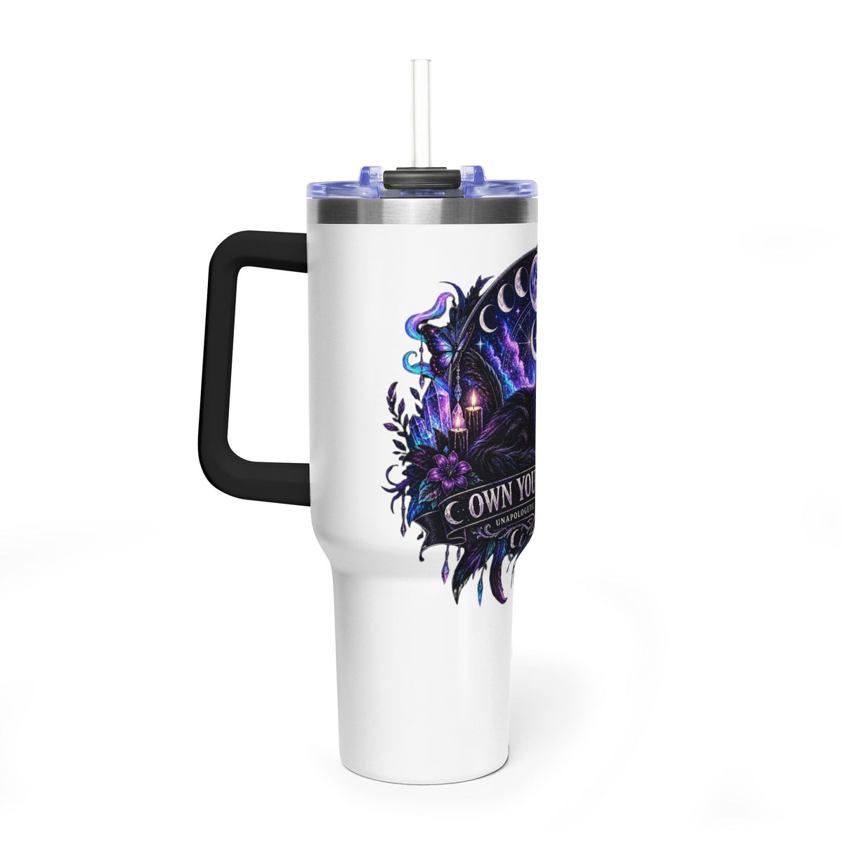 40oz Witchy Cat Thermal Tumbler – 'Own Your Energy' Insulated Travel Mug
