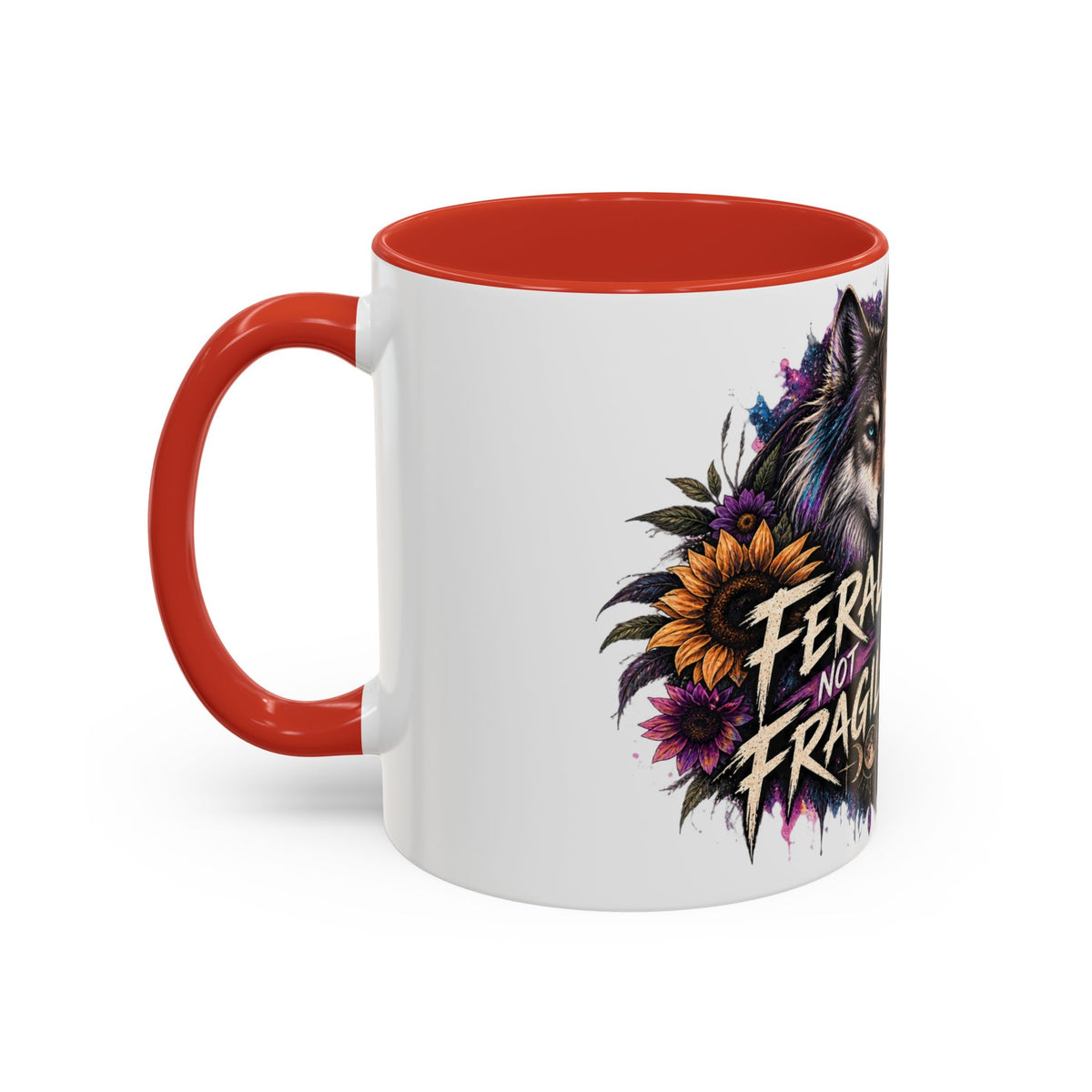 Feral Not Fragile Accent Coffee Mug — Wolf Goddess 11oz/15oz
