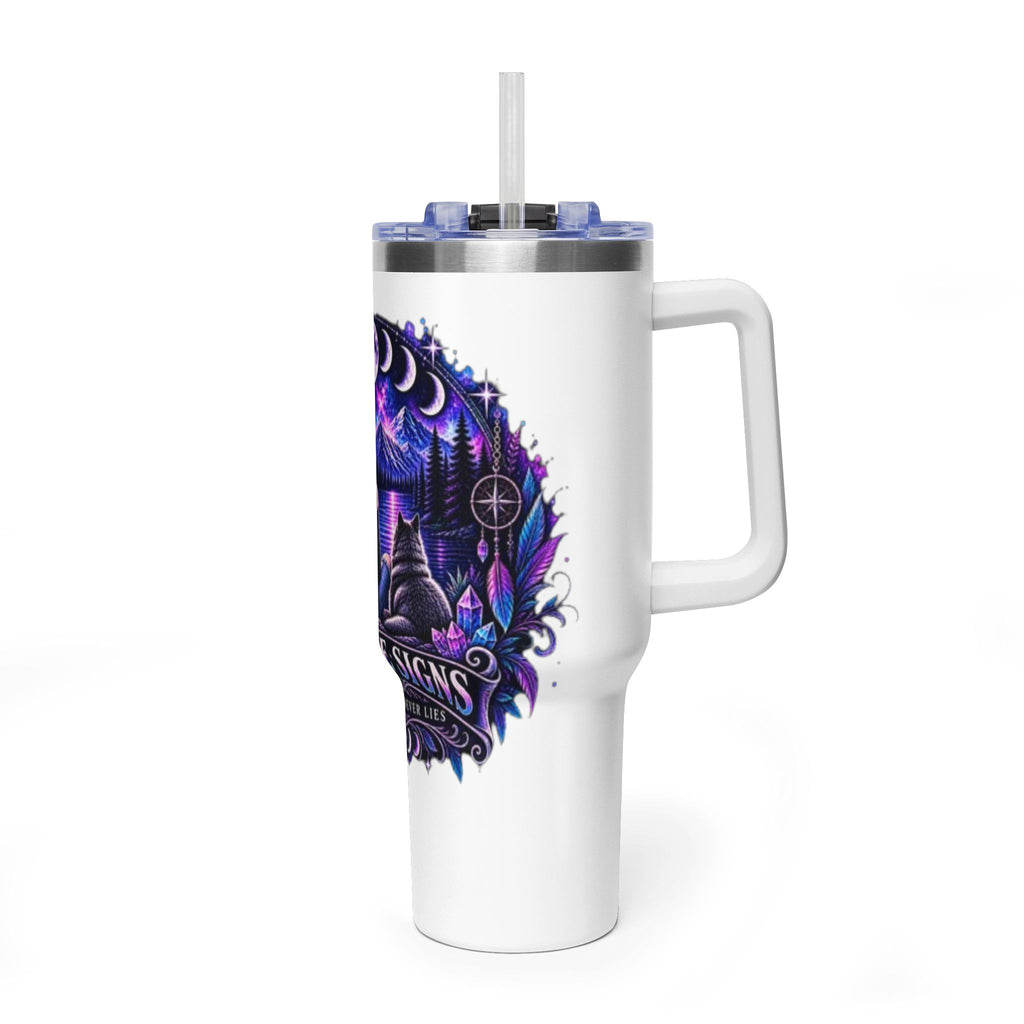 40oz Vacuum Tumbler – 'Trust the Signs' Moonlit Forest Design