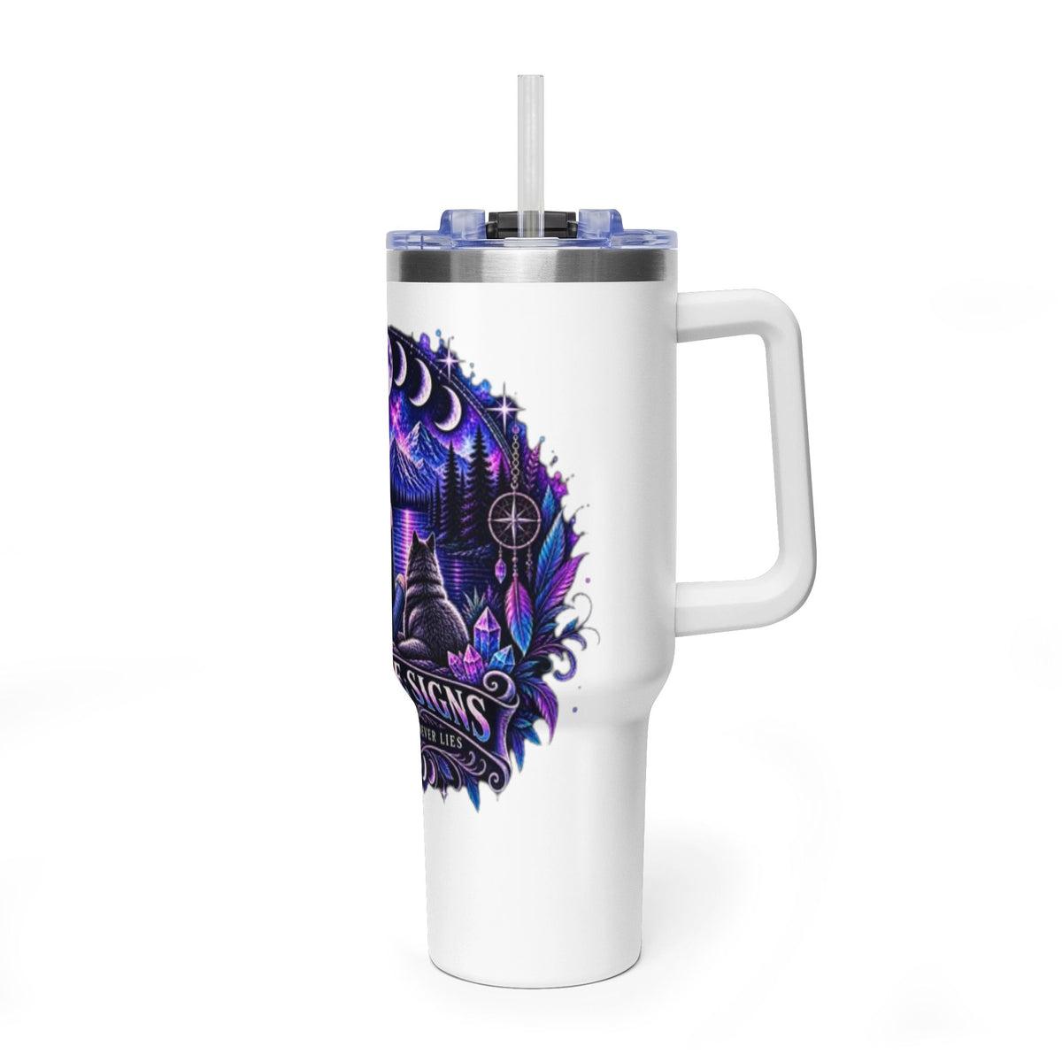 40oz Vacuum Tumbler – 'Trust the Signs' Moonlit Forest Design