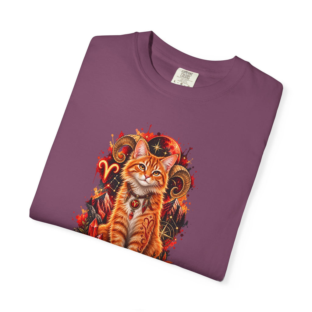 Aries Orange Tabby Cat Zodiac T-Shirt — Fiery Astrological Graphic Tee