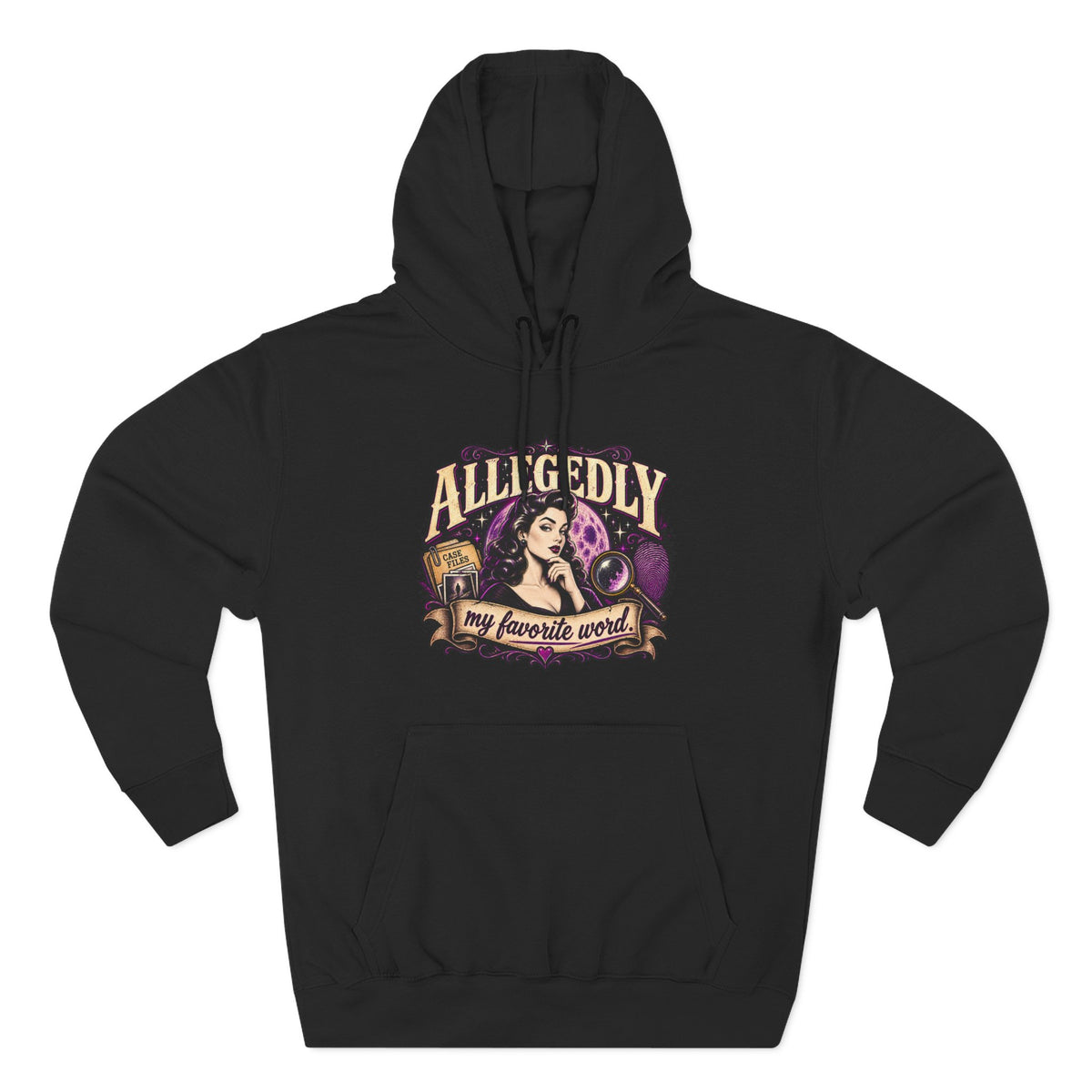 Hoodie — "Allegedly My Favorite Word" Retro Witch Graphic