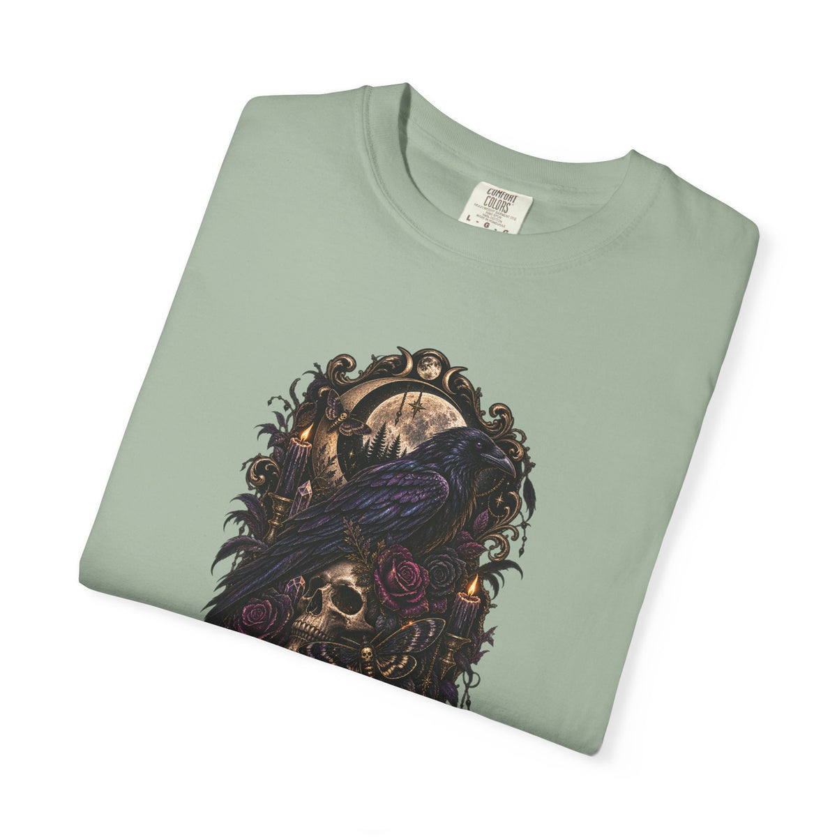 Skull & Crow Graphic Tee — Gothic Vintage Skull with Raven Design