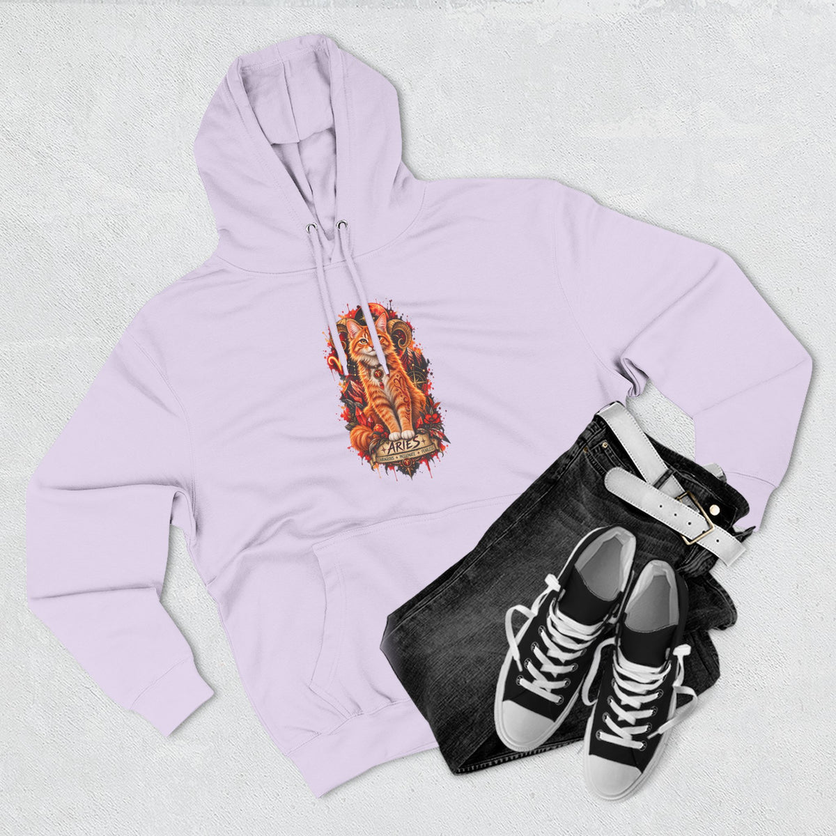 Aries Tabby Cat Zodiac Hoodie — Zodiac Constellation Graphic Fleece Pullover