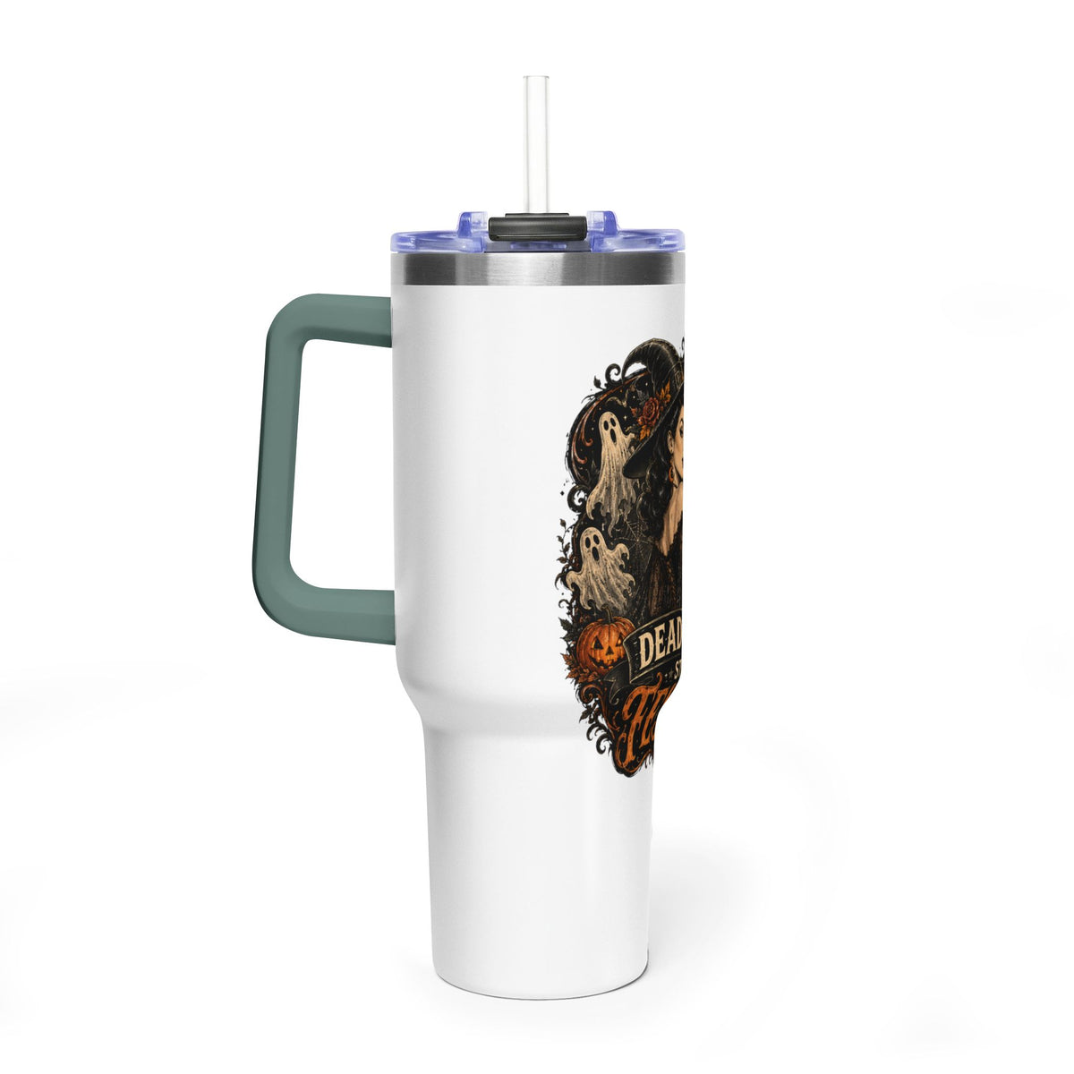 40oz Halloween Tumbler — "Dead Tired, Still Festive" Thermal Cup