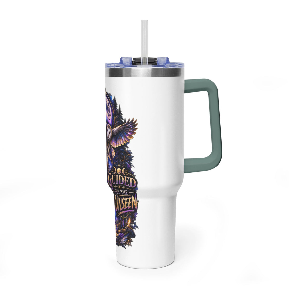 40oz Vacuum Tumbler — Wolf & Owl Spiritual Guide Stainless Travel Mug