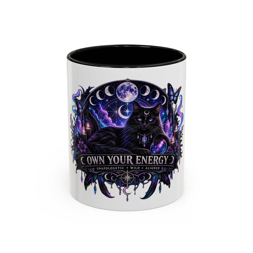 Own Your Energy Black Cat Coffee Mug – Spiritual Moon Phase Tea Cup