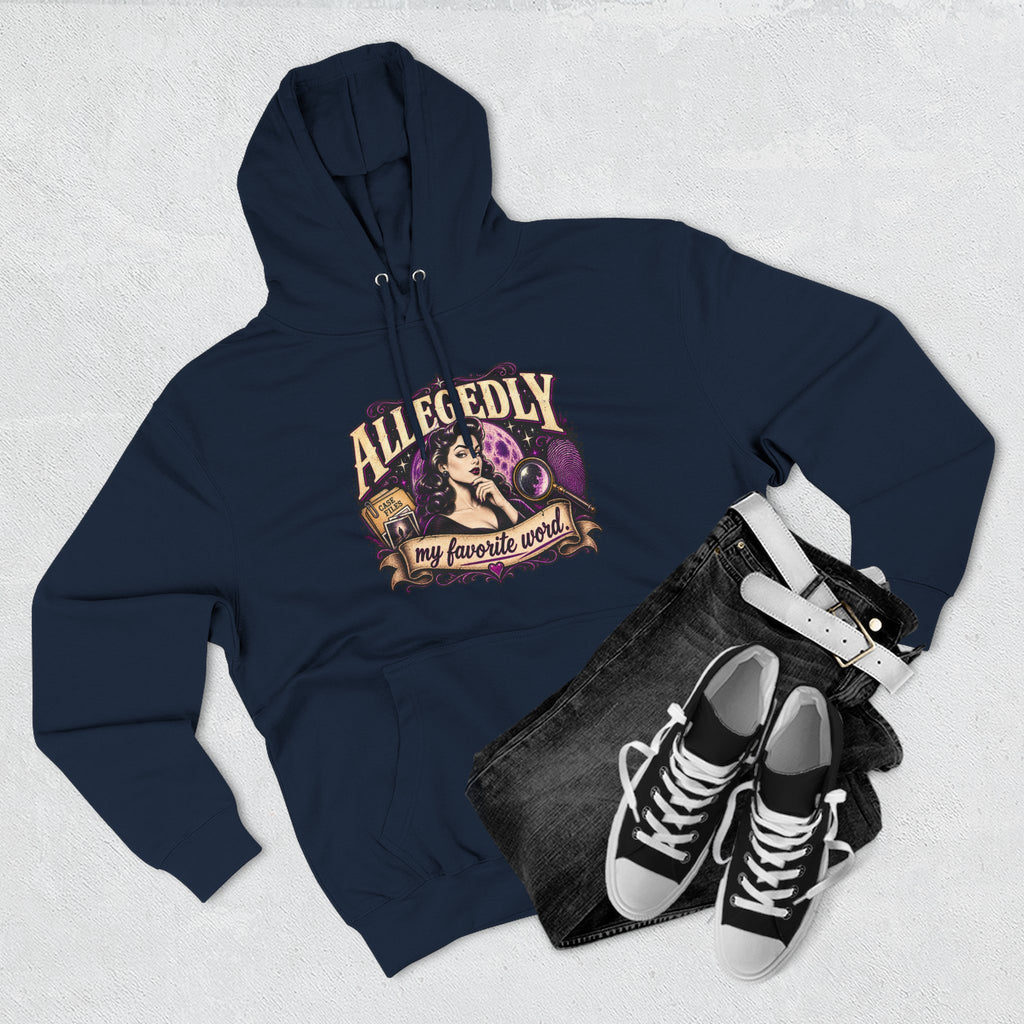 Hoodie — "Allegedly My Favorite Word" Retro Witch Graphic