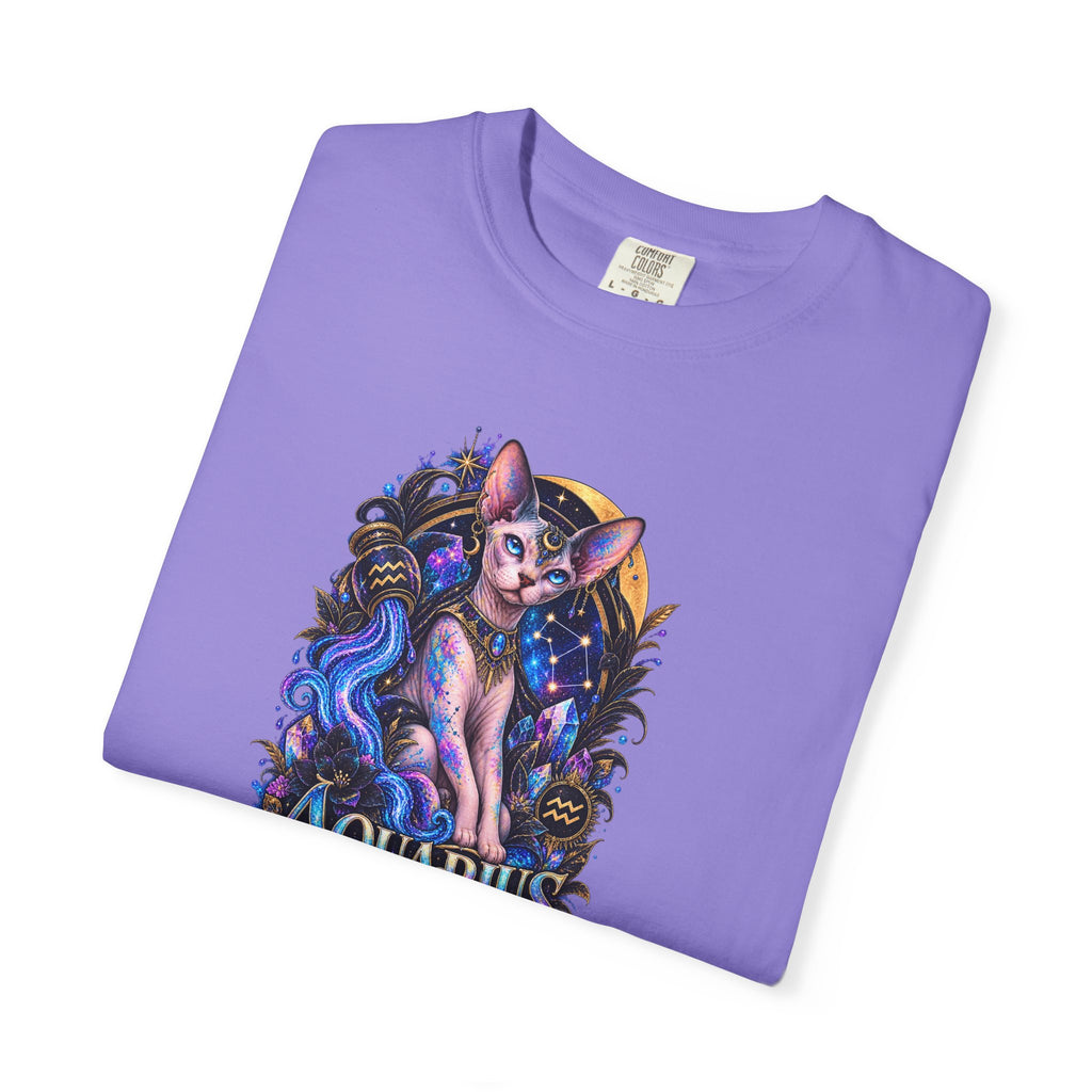 Aquarius Sphynx Cat Zodiac Tee- Celestial Astrology cat lover T-shirt