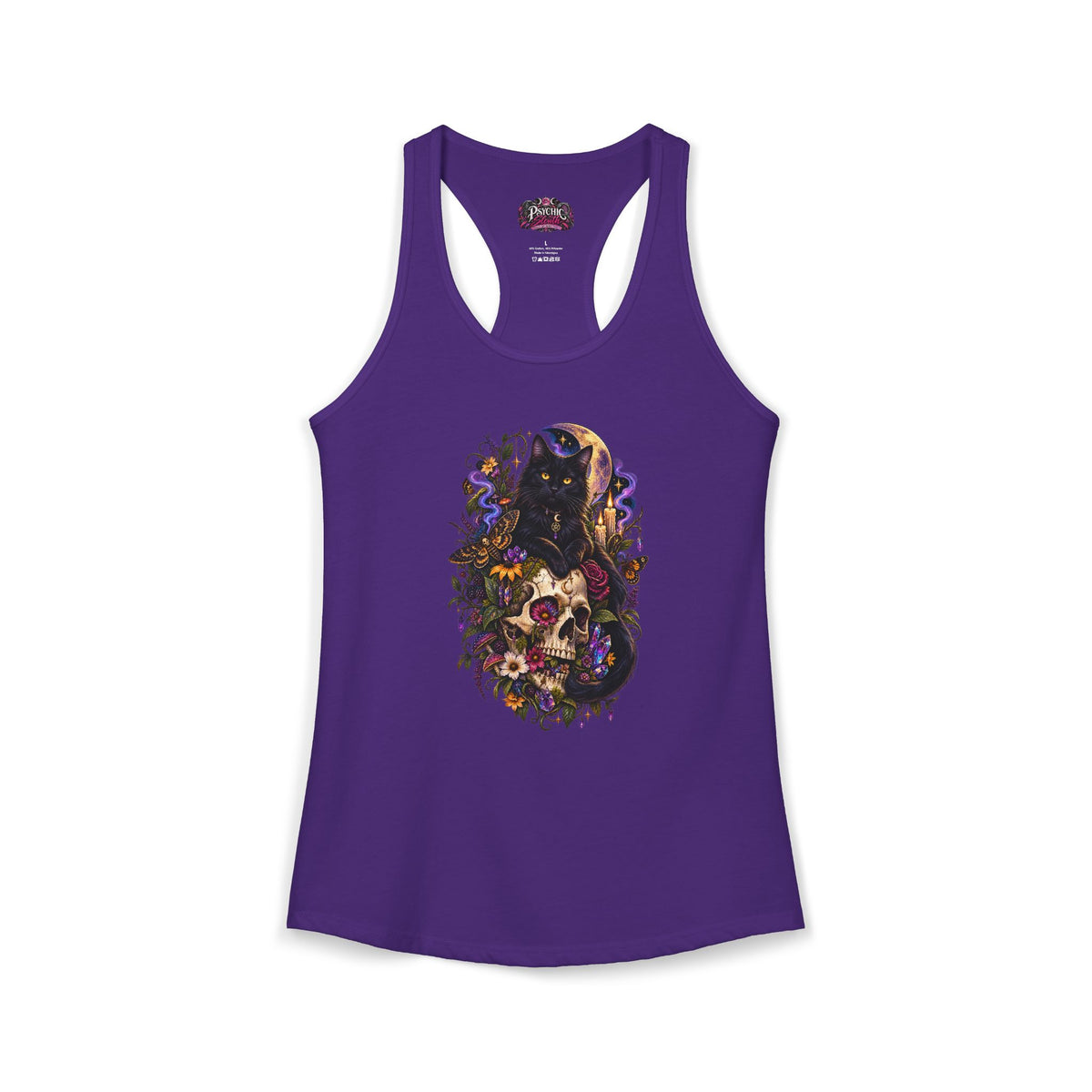 Gothic Black Cat Floral Skeleton Tank