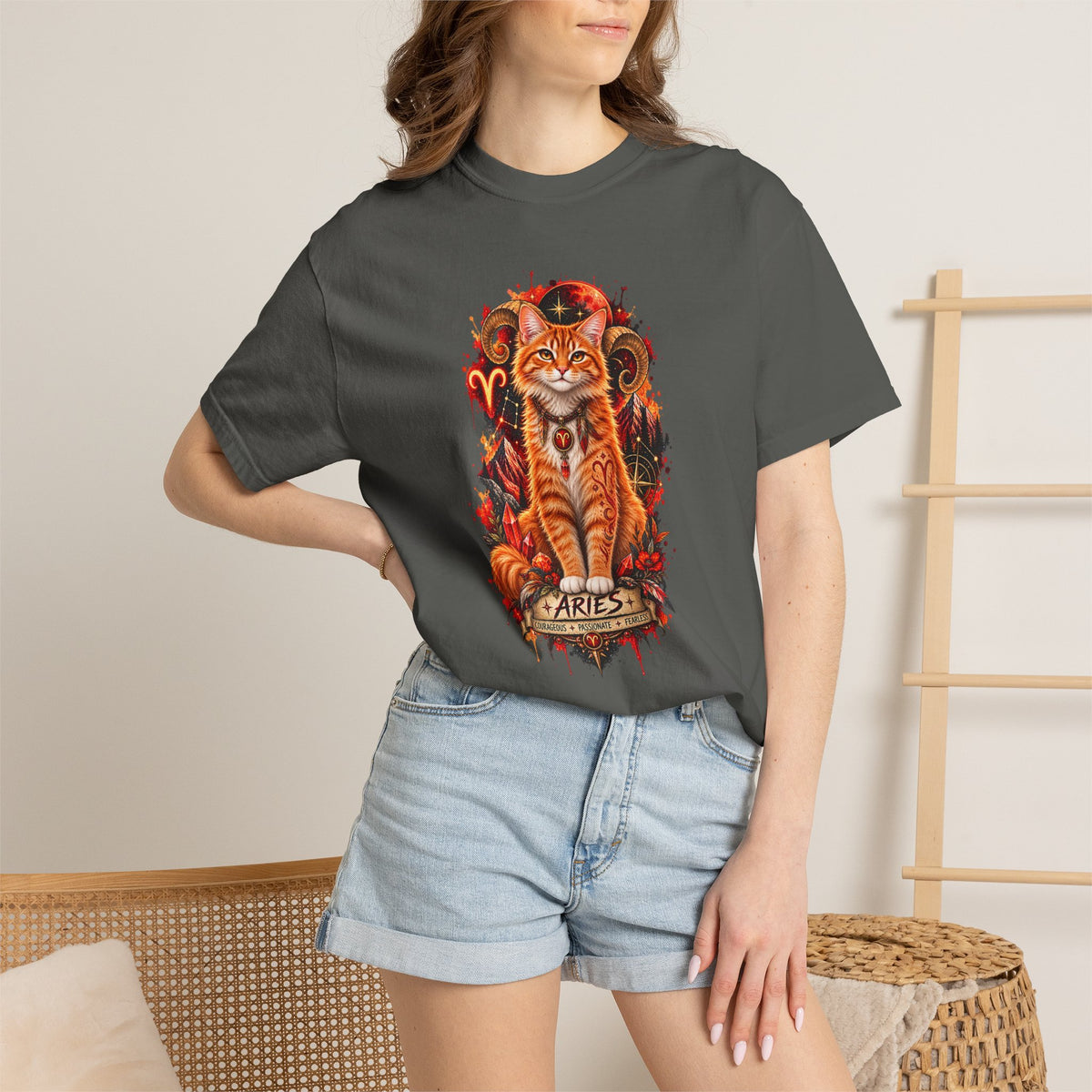 Aries Orange Tabby Cat Zodiac T-Shirt — Fiery Astrological Graphic Tee