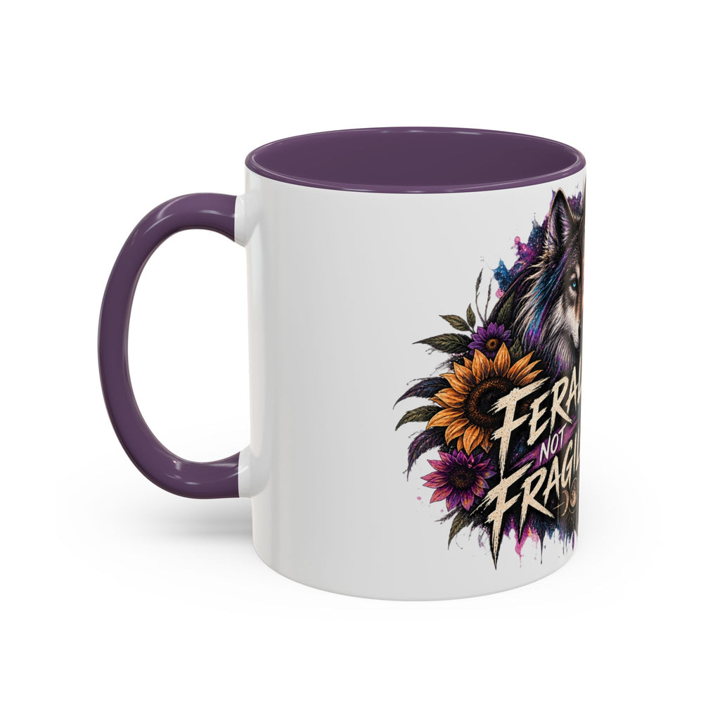 Feral Not Fragile Accent Coffee Mug — Wolf Goddess 11oz/15oz