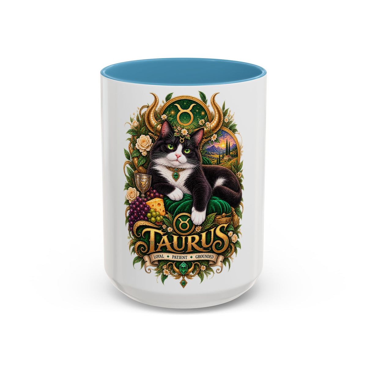 Taurus Tuxedo Cat Coffee Mug — Zodiac Astrology Gift (11/15 oz)