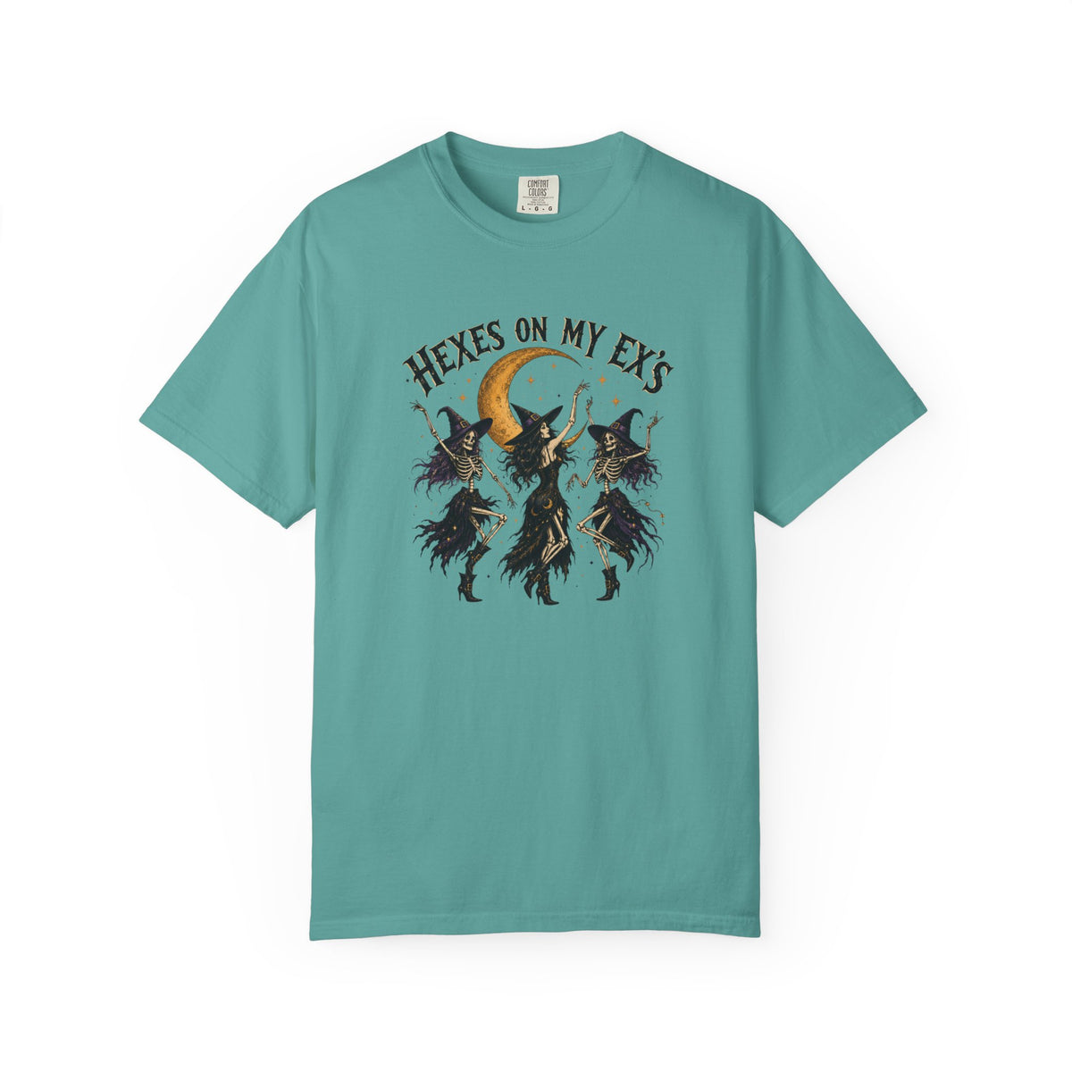 Witches and skeleton Graphic T-Shirt — "Hexes On My Ex's" Moon Witch Tee