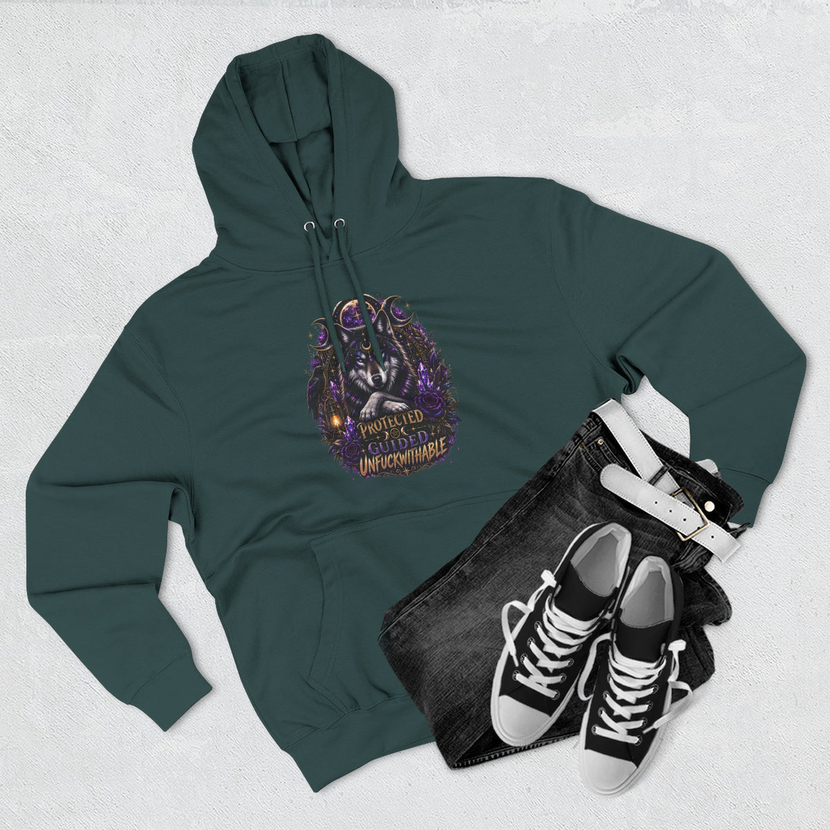 Guided, Protected Unfuckwithable Wolf Hoodie- Occult Graphic