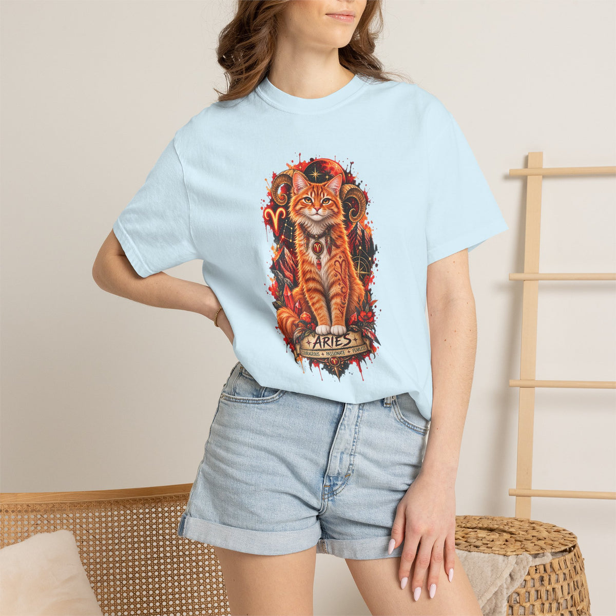 Aries Orange Tabby Cat Zodiac T-Shirt — Fiery Astrological Graphic Tee