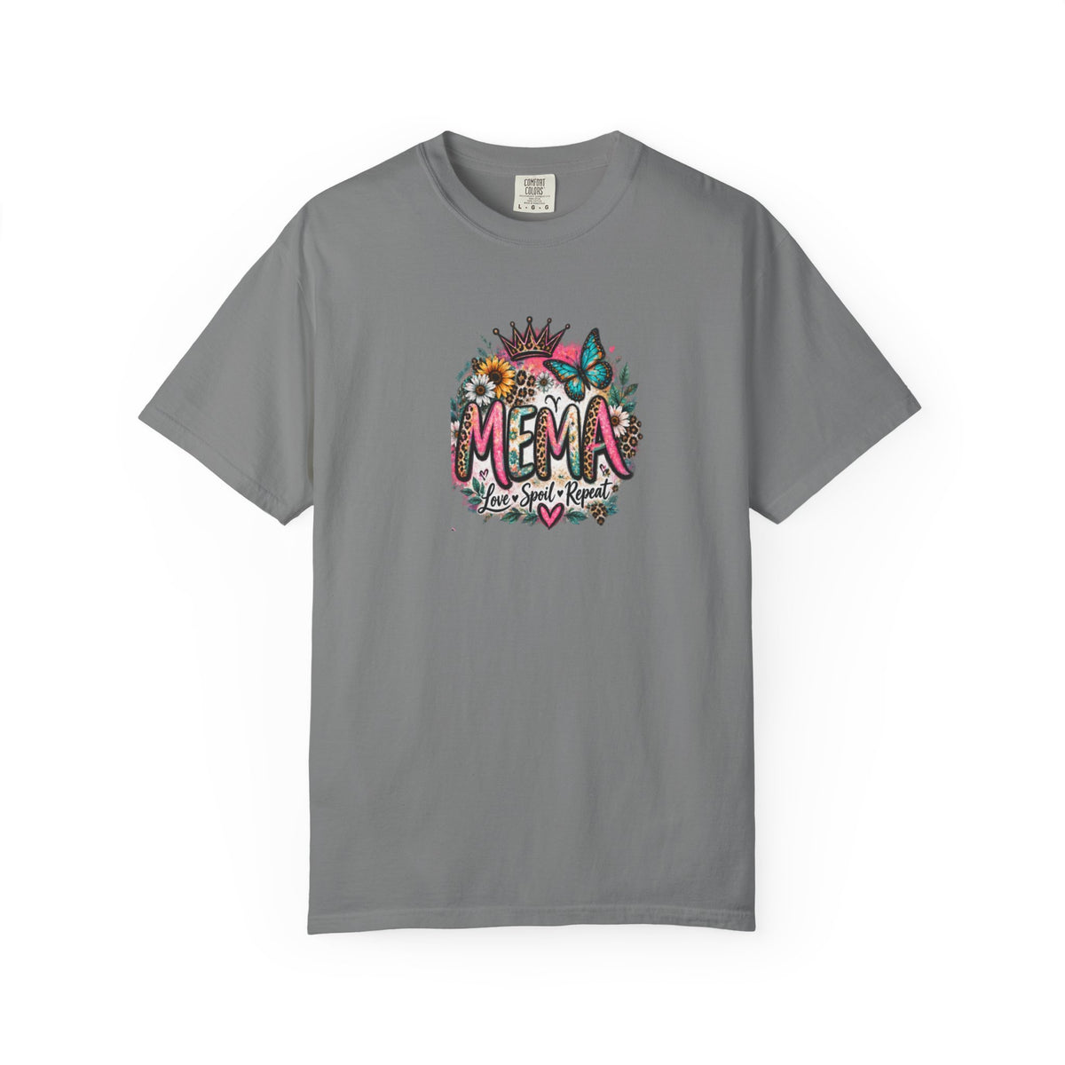 MEMA Floral Crown Tee — Cute Grandma Shirt with Butterfly & Heart Design