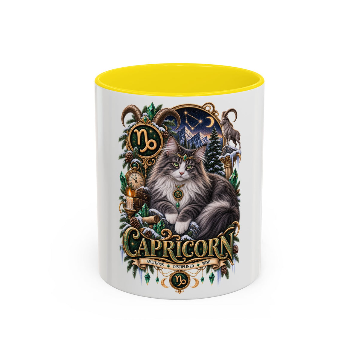 Capricorn Norwegian Forest Zodiac Cat Accent Coffee Mug – Astrology Cat Gift (11/15 oz)