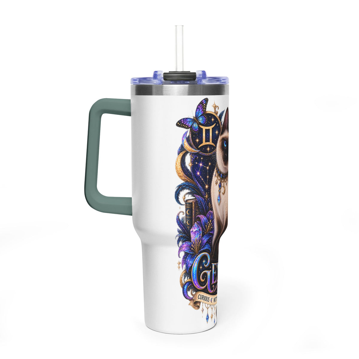 40oz Gemini Zodiac Tumbler — Siamese Cat Astrology Vacuum Thermal Cup