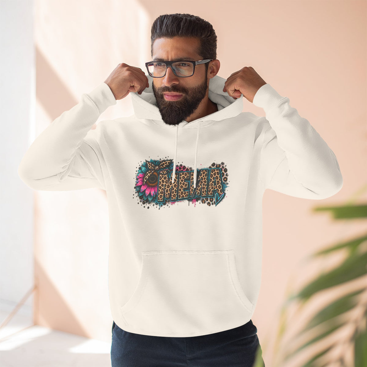 MEMA Leopard Floral Heat Hoodie — Cozy Fleece Pullover with Leopard & Flowers Design