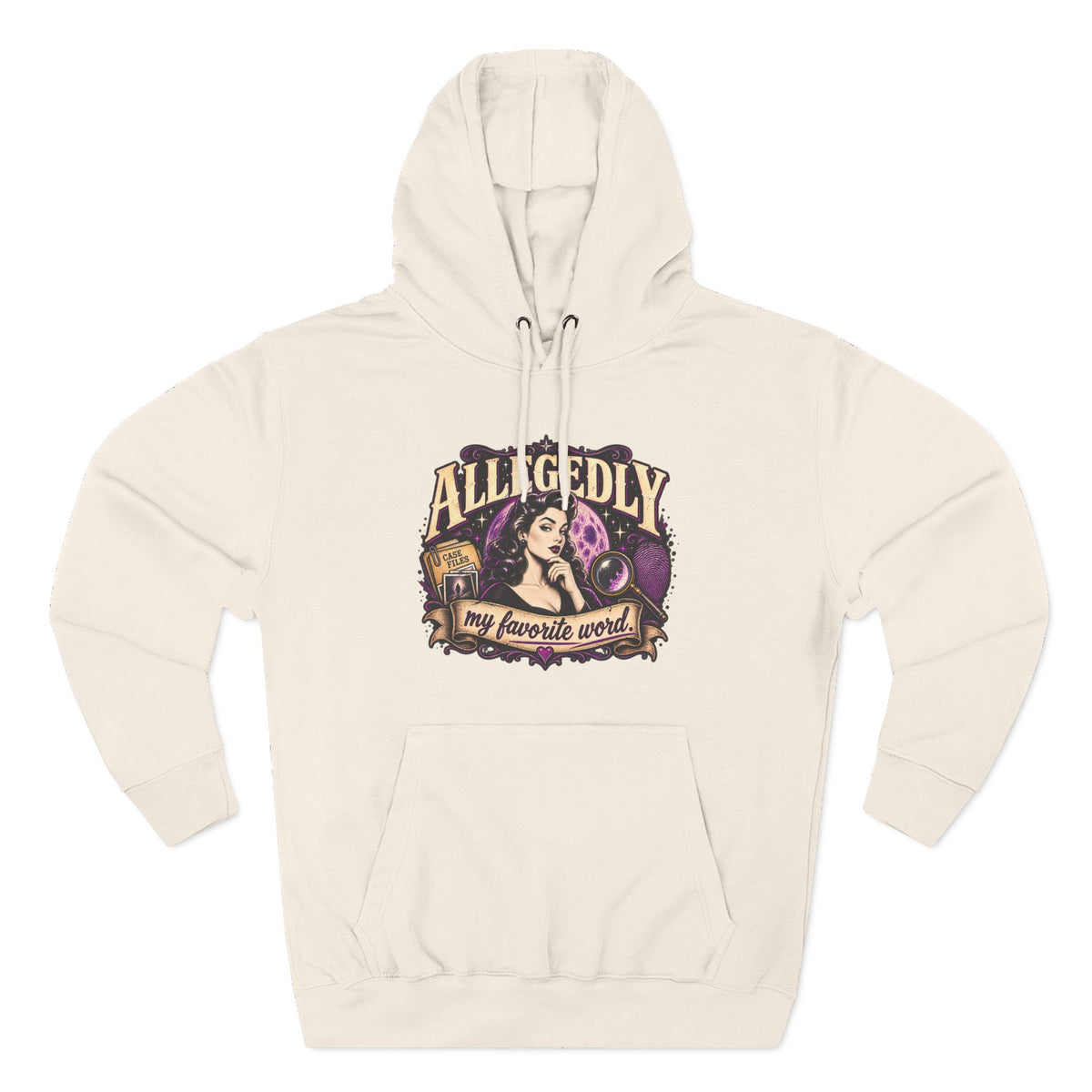 Hoodie — "Allegedly My Favorite Word" Retro Witch Graphic