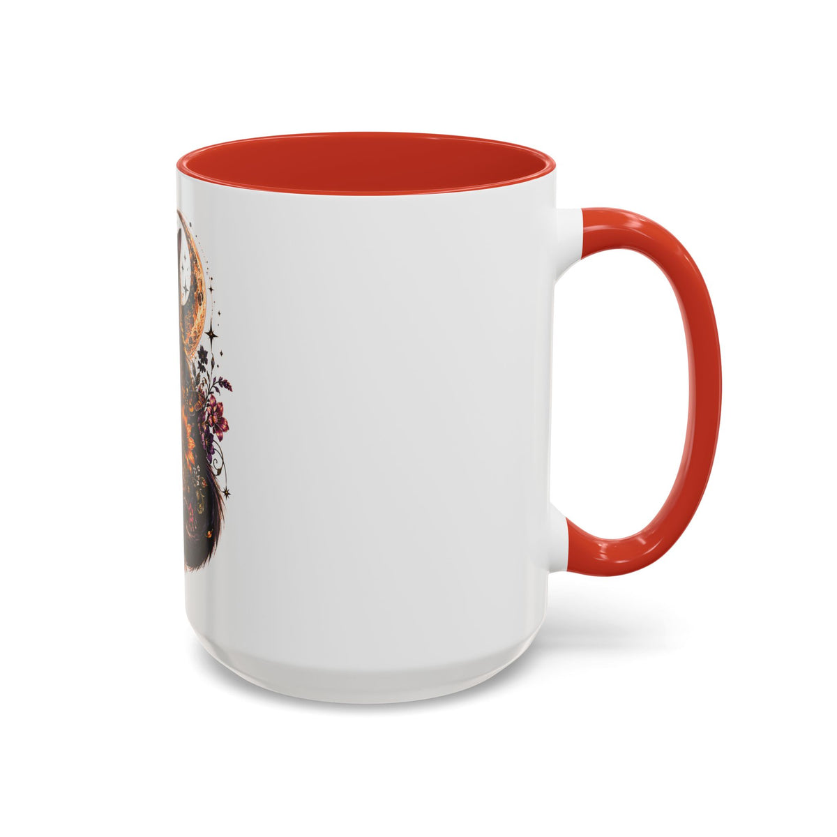 Cat & Skull Accent Coffee Mug — Gothic Black Cat Art Coffee Cup (11/15oz)