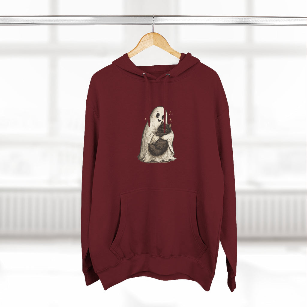 Boo & Meow Ghost Hugging Black Cat hoodie | Cute Spooky Tee Fleece Pullover