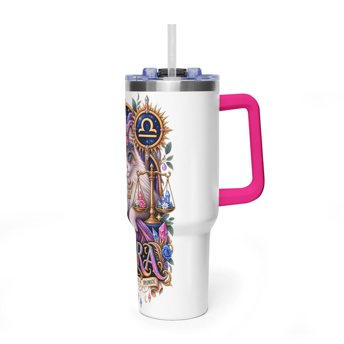 Libra Persian Cat 40oz Vacuum Tumbler — Zodiac Thermal Travel Mug
