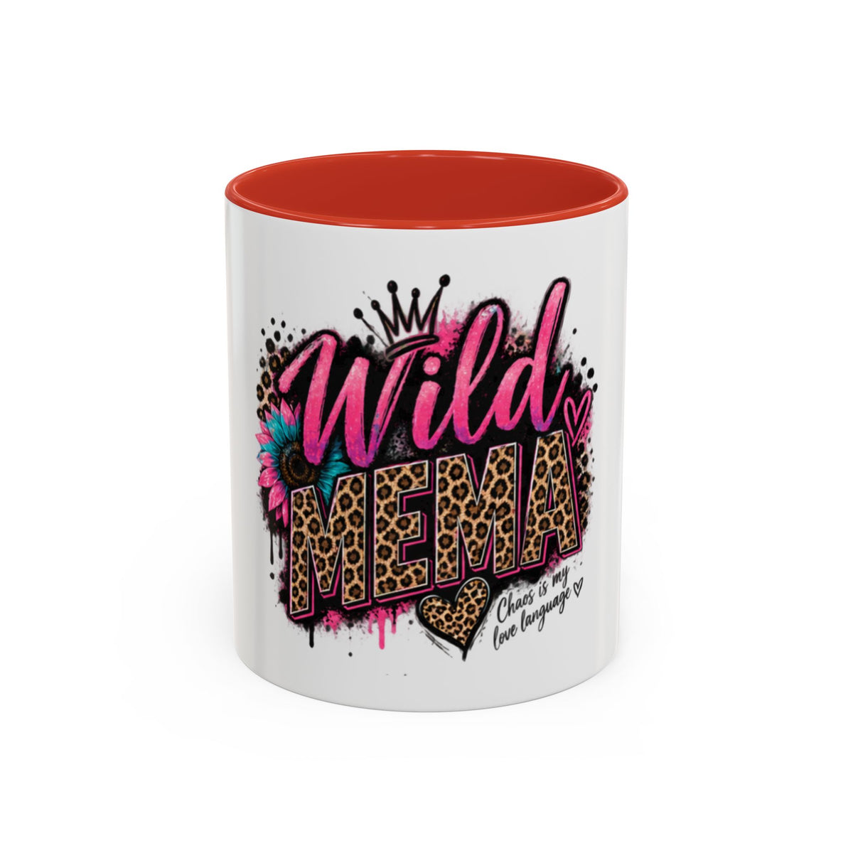 Wild Mama Leopard Accent Coffee Mug – Fun Mom Gift, Pink Crown Graphic (11/15 oz)