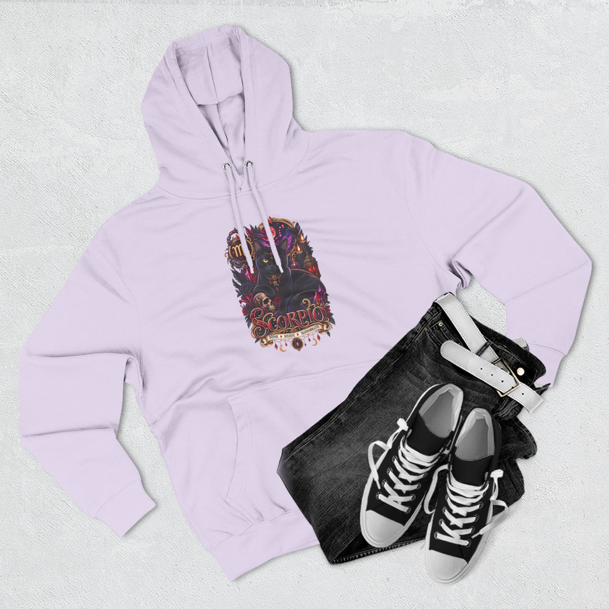 Scorpio Bombay Black Cat Floral Zodiac Hoodie — Intricate Scorpion Zodiac Sign