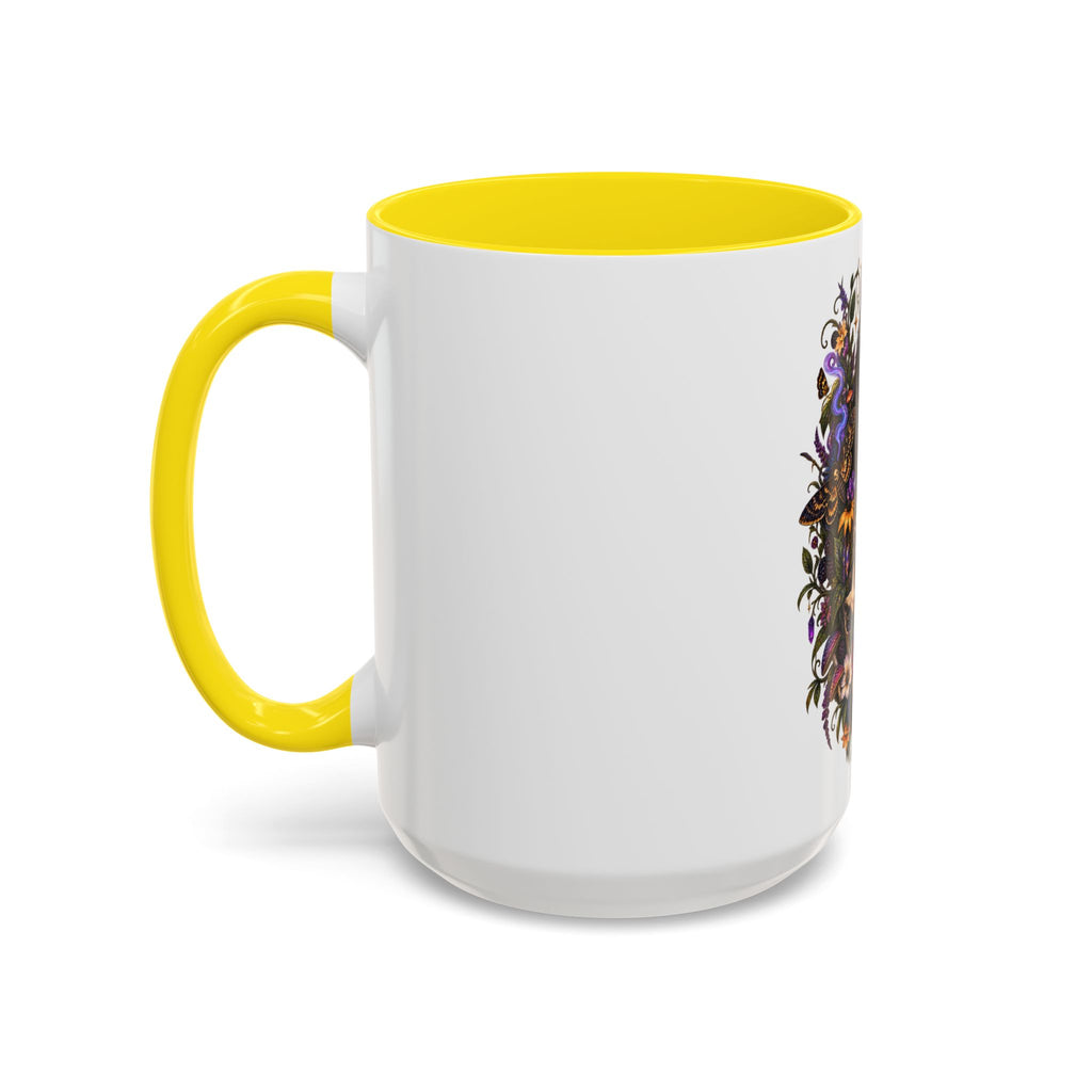 Black Cat & Skull Floral Accent Coffee Mug — Gothic Halloween Coffee Cup (11/15oz)
